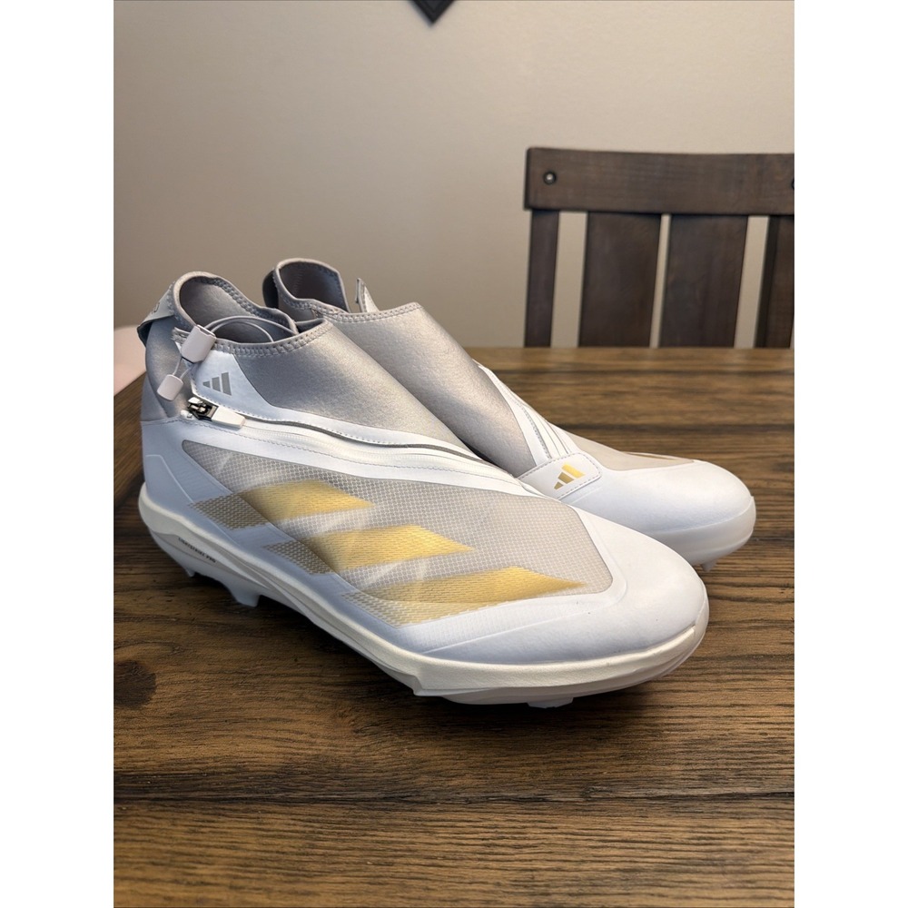 Adidas Adizero Impact + TPU White Gold Baseball Cleats IF8493 Size 17